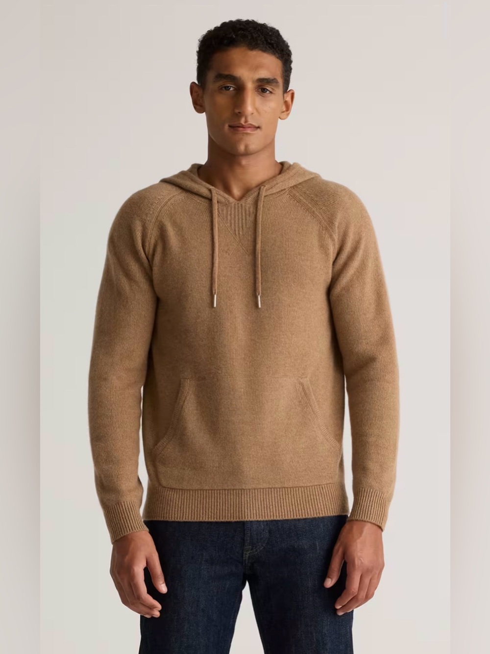 Quince 100% Mongolian Cashmere Tan Hooded Pullover Hoodie Pockets Med